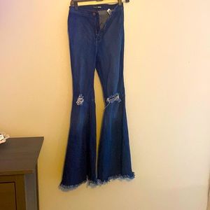 Tall bell bottom distressed jeans